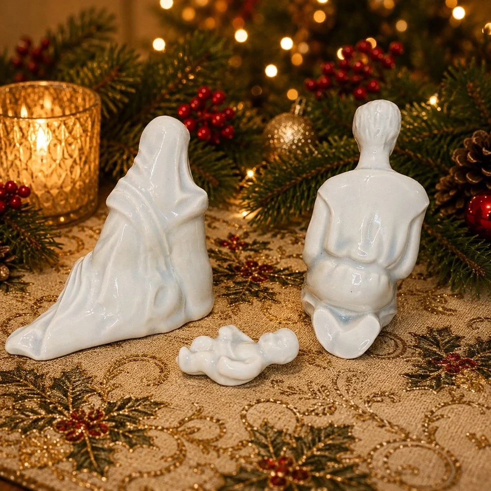 Porcelain Nativity Set of 13 Glossy Christmas Figurines Vintage Handmade Marked